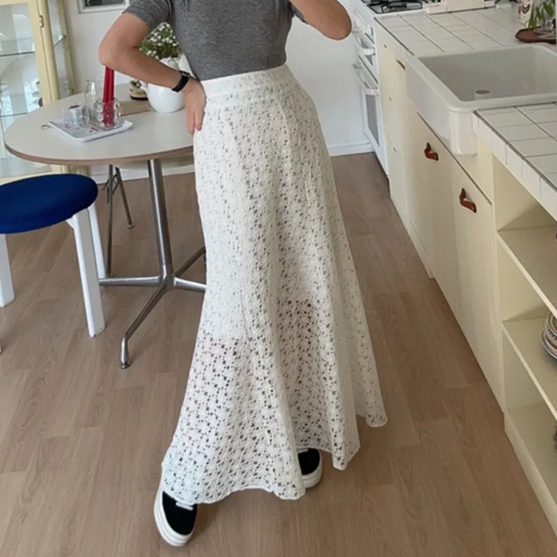 

Faionable Lace Hook Embroidery Fi Tail f Skirt Women's Spring Summer Elastic Waist Slimming Versatile Midi Length Skirt