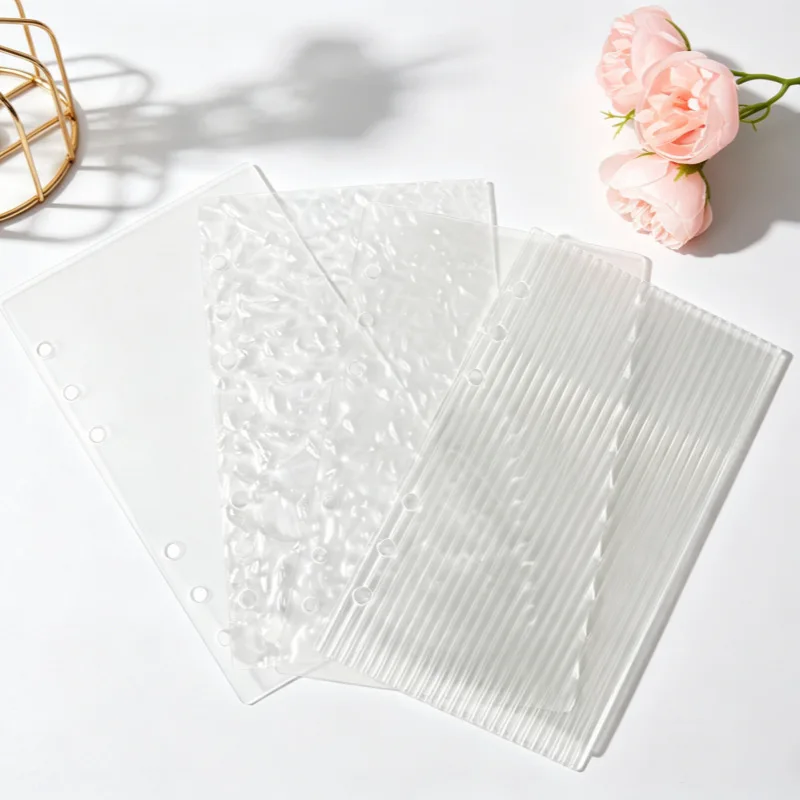 DIY Loose-Leaf Cover Acrylic Shell A6 Binding Transparent Frosted Water Ripple Stone Texture Notebook Cover Office Stationery