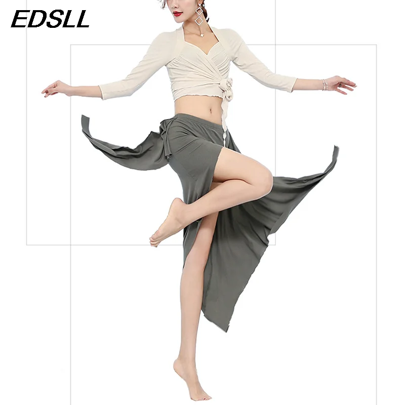 Adult Belly Dance Practice Suit Sexy Off Shoulder Top+Irregular Long Dress Oriental Bellydance Stage Performance Dance Set