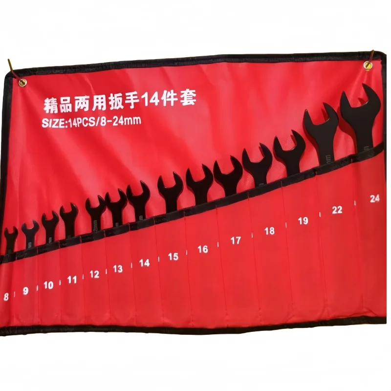 

14-piece adjustable spanner set with open-end and box-end wrenches (8-24mm), ratchet wrench, automotive hardware tools, complete