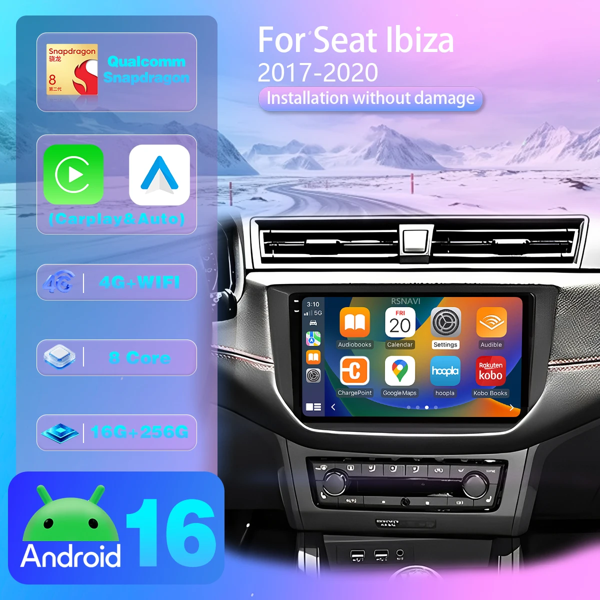 Android 16 für Seat Ibiza 2017 - 2020 Carplay Auto DSP Autoradio Stereo Head Unit Lenkrad-App-Steuerung 360 Kamera Wireless