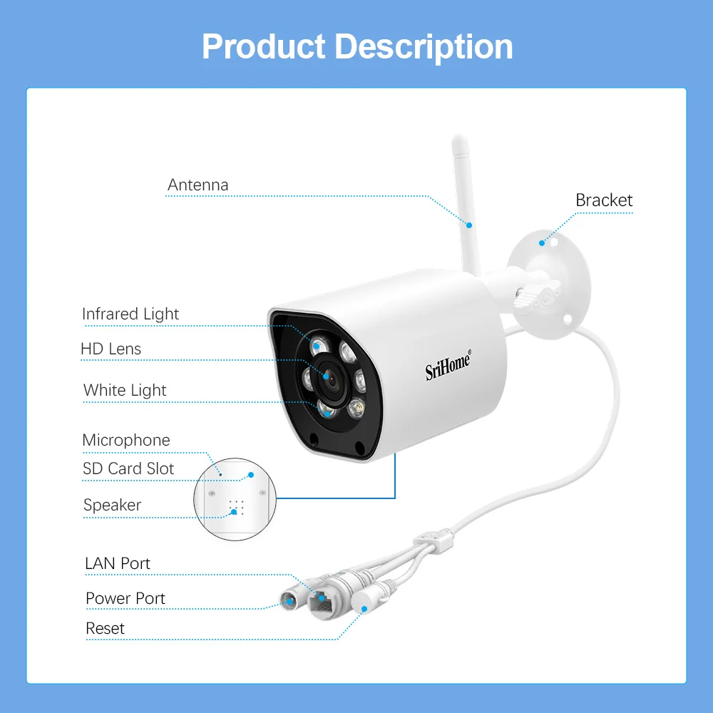 SriHome SH034 Mini 5MP Dual 2.4/5G Wifi IP Camera Waterproof Video Surveillance Color Night Vision Security Protection CCTV Cam