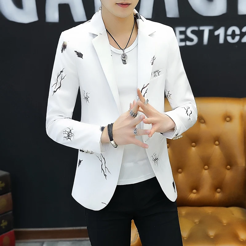 

Men's Slim Fit Casual Spring Jaet Thin Faionable Korean Sle irt Lapel Single Button Youthful Ele Leisure Suit
