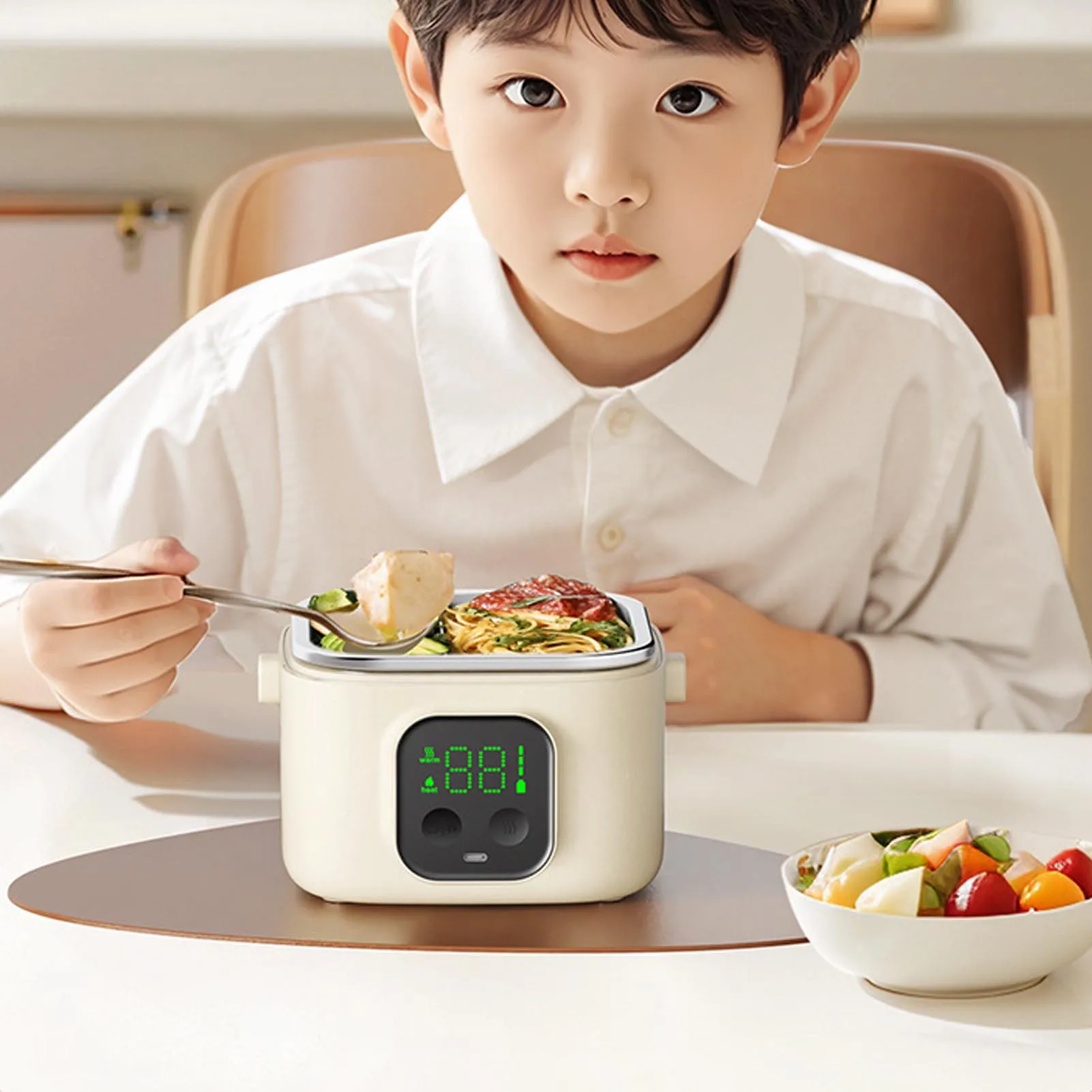 Intelligent Constant Temperature Bowl 7 Gears Timer Electric Lunch Box Food Warmer 304 Stainless Steel Lining 500ml for School