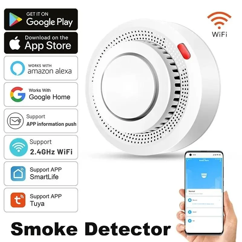 Tuya WiFi Smoke Alarm Fire Protection Smoke Detector Smokehouse Combination Fire Alarm Home Security System Firefighters