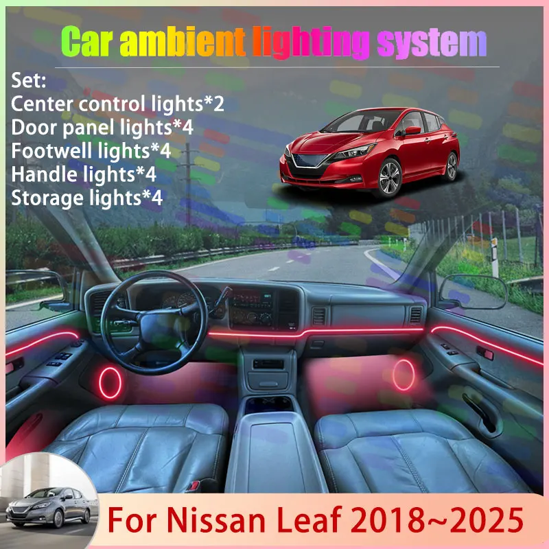 

For Nissan Leaf 2018~2025 2019 2020 2021 MK2 ZE1 2/18 in 1 Car Atmosphere Light Lamp RGB Shade Ensemble Streamer Atmosphere Set