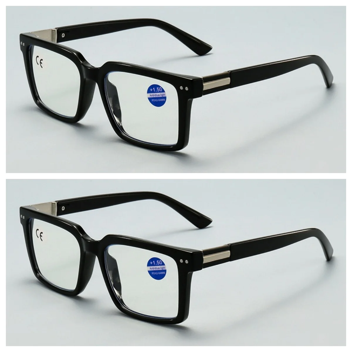

Fashion Reading Glasses for Men Spring Leg Square Presbyopia Glasses Dioper +100 ~+400