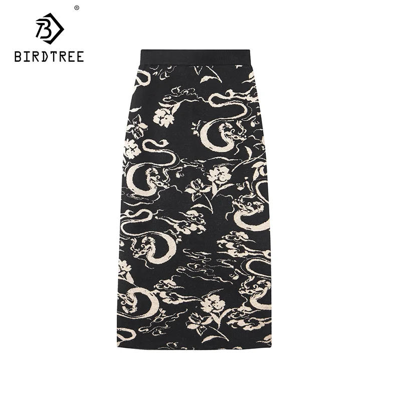 

Birdtree, 32.4% Wool Skirts For Women, Jacquard Elegant Straight Skirt, High Waist Under Dress, 2024 Fall Winter New B49601QM