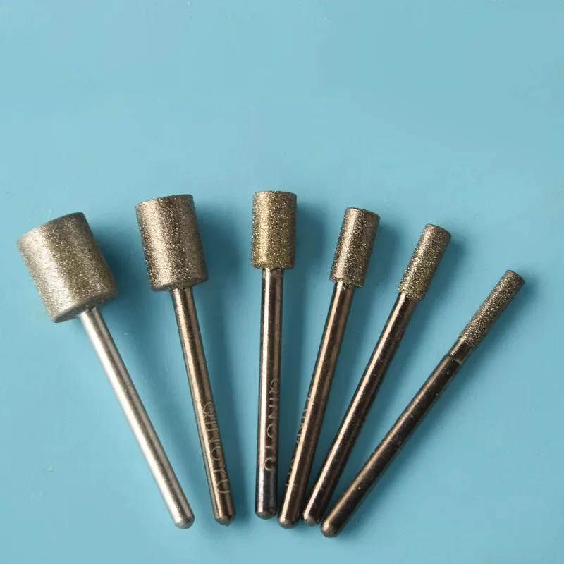 3~8mm 60Grit Cylinder Diamond Grinding Head 3mm Shank Cylindrical Points Coated Carving Burrs Lapidary Jade Dremel Rotary Tool