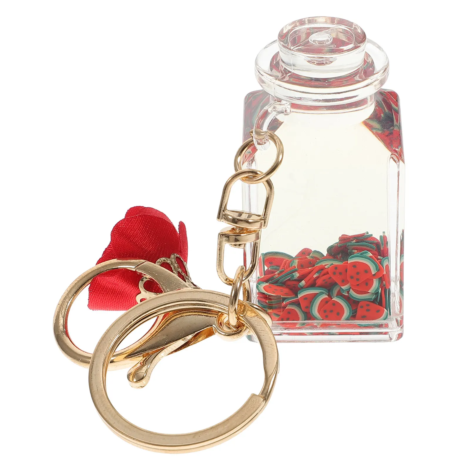 1Pcs Watermelon Fruit Quicksand Keychain Long-Lasting Acrylic Keyring Bag Ornament Creative Key Ring Holder Key Ring