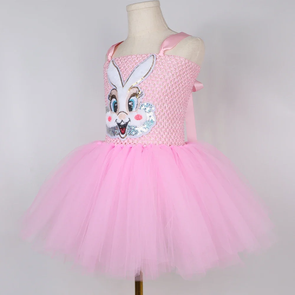Girls Pink Easter Bunny Costume Kids Cute Animal Rabbit Tutu Dress Up Clothes Toddler Girl Halloween Birthday Party Tulle Dress
