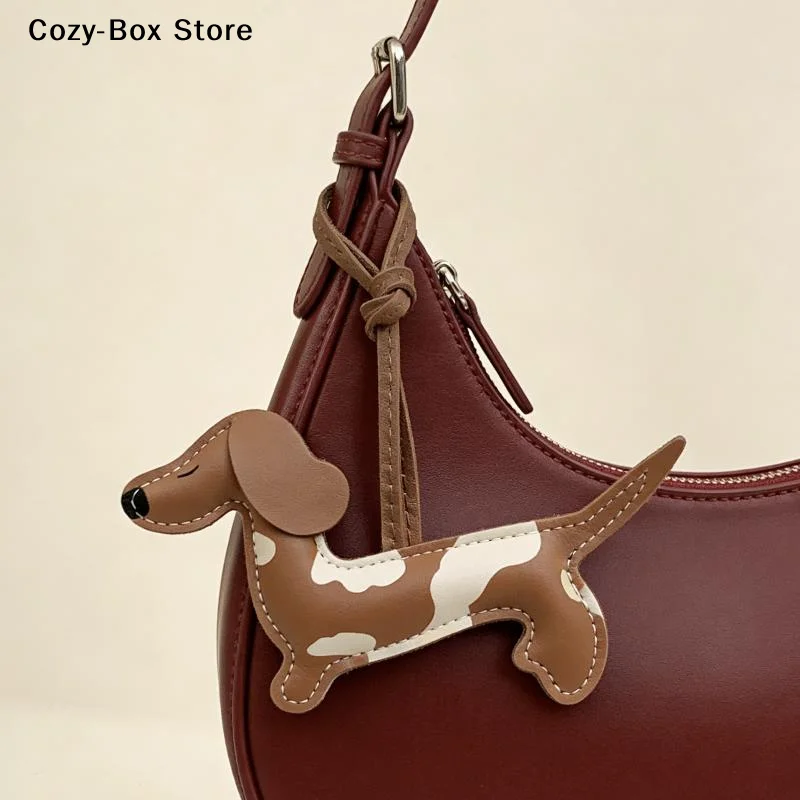 [ZY]Dachshund Dog Keychain Cute Pendant Puppy PU Leather Key Ring Accessory Animal Bag Charm Keys Ornament[ZY]