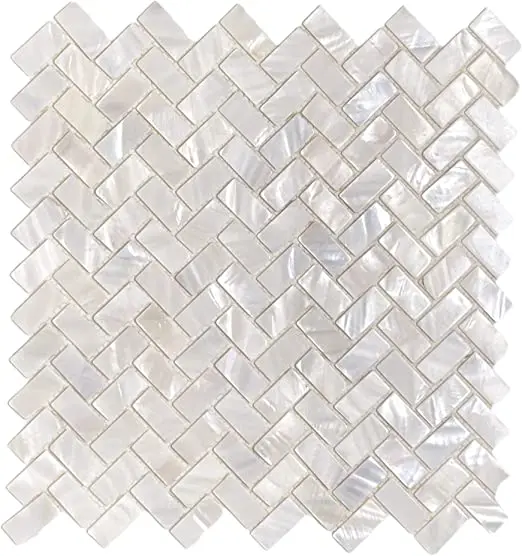 

White herringbone zip pattern shell mosaic tile mother of pearl decoration kitchen wallpaper bathroom backsplash