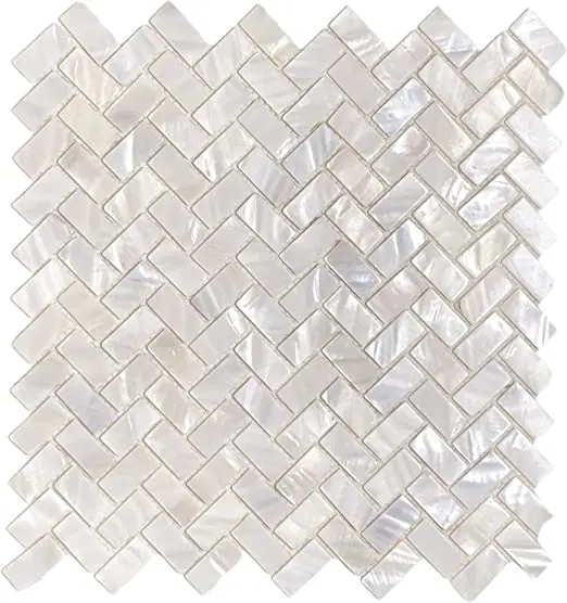 White herringbone zip pattern shell mosaic tile mother of pearl decoration kitchen wallpaper bathroom backsplash