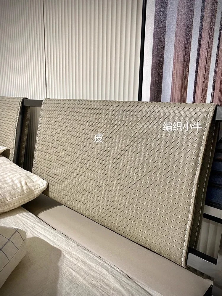 Woven leather art bed multi-purpose removable ba g do uble b ed designer light luxury