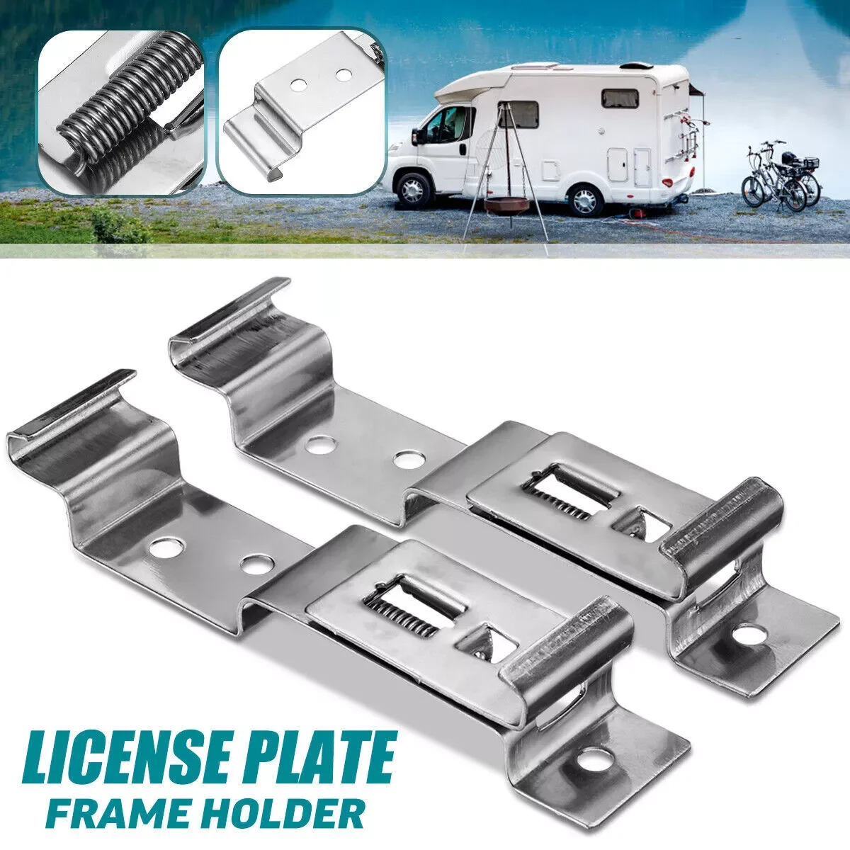 2pcs RV License Plate Holder Clip Caravan License Plate Frame Trailer Stainless Steel License Plate Motorhome License Plate