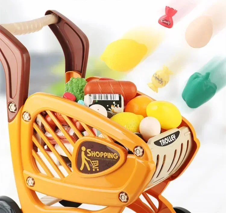 42 ピース/セットシミュレートホームショッピングカートトロリーキッチン食品果物と野菜ミルクままごとおもちゃ赤ちゃんインタラクティブギフト