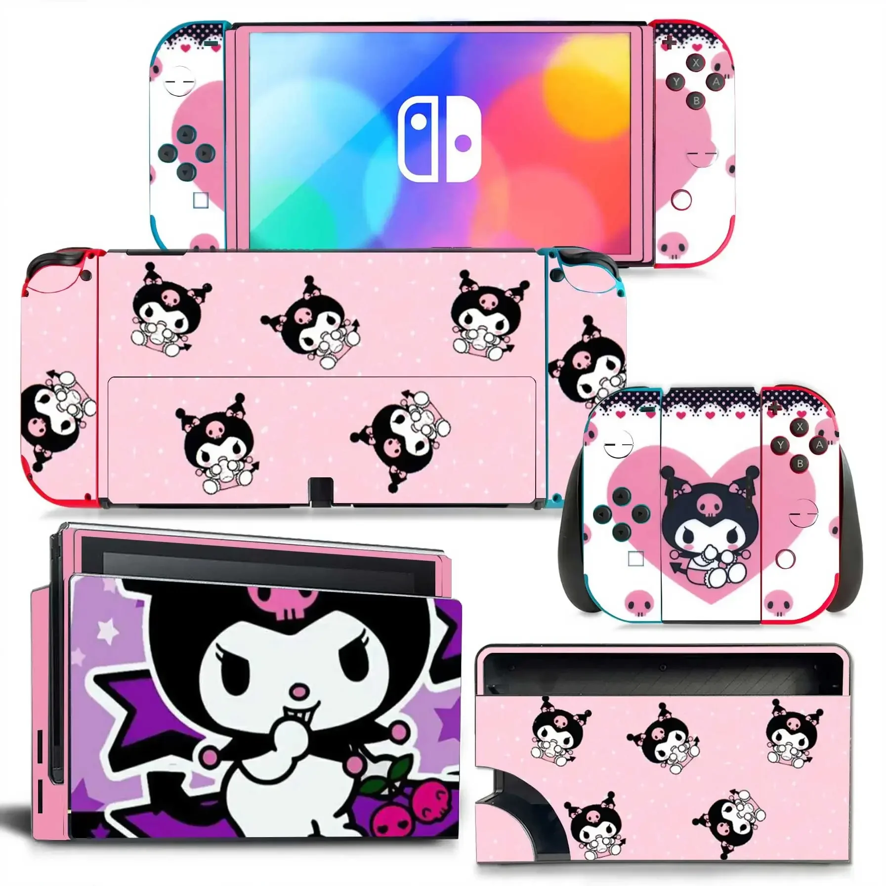 Cartoon Kuromi Cinnamoroll Skin Cover Sticker Decal for Nintendo Switch OLED Game Console Joy-con Controller Dock Skin Vinyl