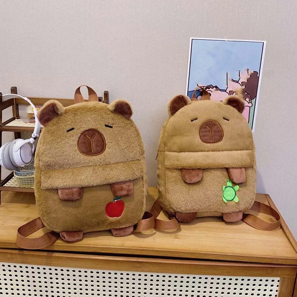 

Милый плюшевый рюкзак с изображением звезды и капибары, мягкий рюкзак с вышивкой и мультяшными животными, легкий полипропиленовый хлопок, большая вместительная школьная сумка на каждый день