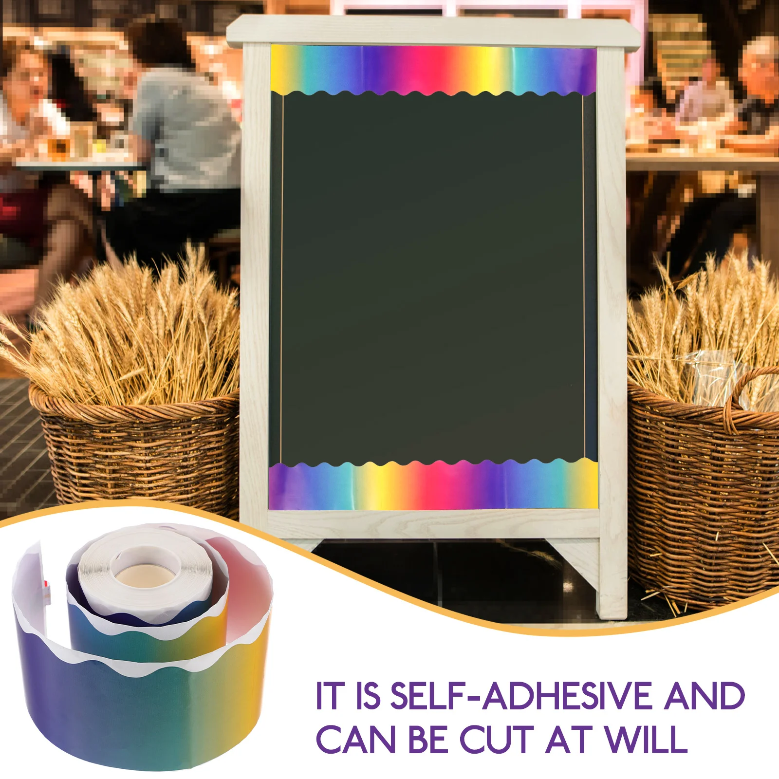 

1 Roll Gradient Rainbow Bulletin Board Border Stickers Self-Adhesive Decorative Blackboard Trim Classroom Wall Decor