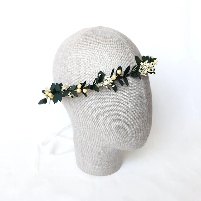 Handmade Eucalyptus Baby\'s Breath Bride Crown Woodland wedding Gypsophila Dried Flower Crown Bridesmaid Flower Girl Decoration