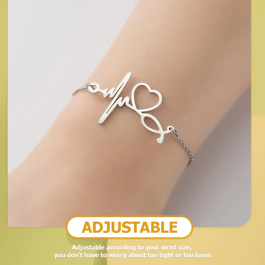 

Heartbeat Bracelet For Women Adjustable Alloy Ecg Design Aesthetic Jewelry Gift For Girlfriend Birthday Holiday Present