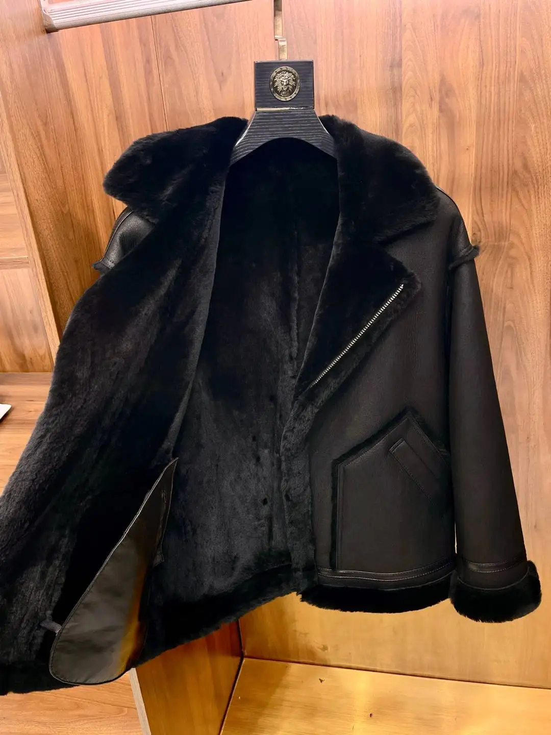 FWRD Black Fur Coat Mens Winter Warm Black Fur Coat Fashionable Winter Loose Fitting Black Fur Coat #FWRD0097