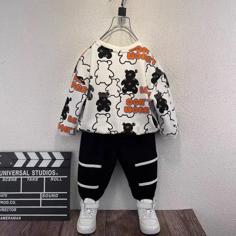 Spring Autumn Kids Bear Pattern Clothes Sets 2-14Y Kids 2pcs Winter Children's Pullover+pants Children Letter Sweater Suits image 2