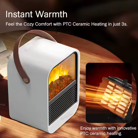 Electric Heater Warm Blower Fan Portable Desktop Household Home Heating Stove Radiator Flame Warmer Machine