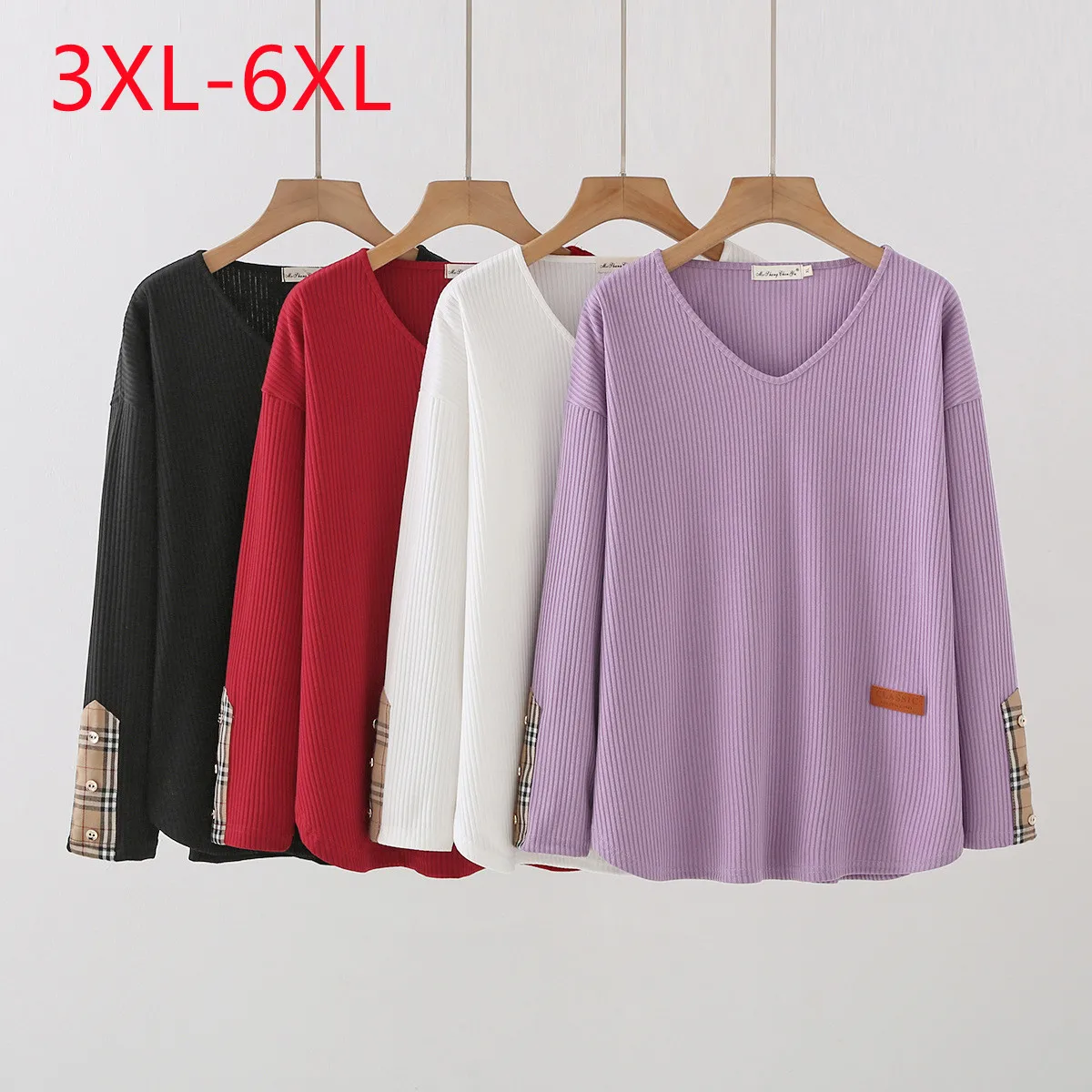 New 2023 Ladies Spring Autumn Plus Size Tops For Women Large Size Purple Long Sleeve V-neck Blouse 3XL 4XL 5XL 6XL