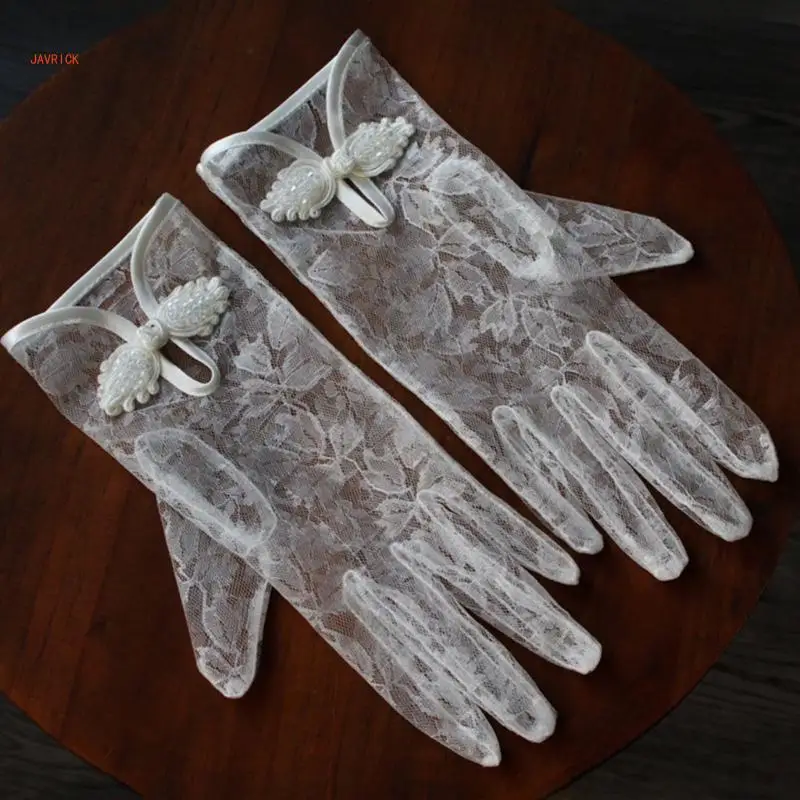 N1HE 2pcs Elegant Short Glove Evening Dance Partie Gloves Lolitas Mittens Lady Glove for Bridal Party and Sun Protection