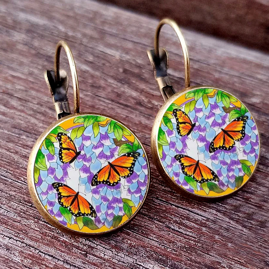 Fantasy Colorful Butterfly Earrings Exquisite Sweet Glass Earrings Fashionable Retro Butterfly Style Women\'s Earrings