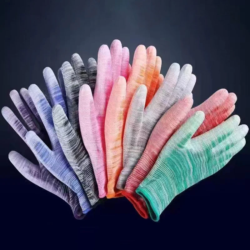 Luvas de nylon respirável antiderrapante para mulheres, proteção do trabalho doméstico, jardim, luva impressa para construção mecânica, rosa, 1 par