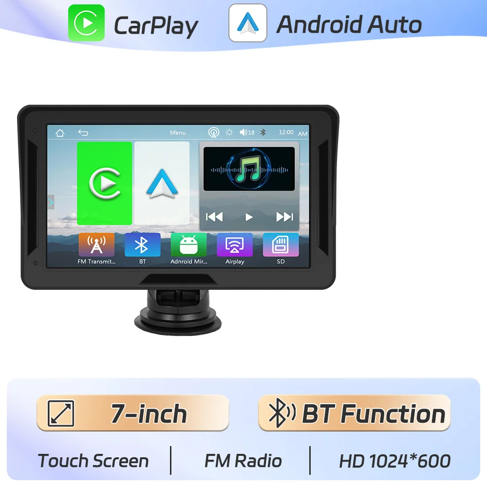 Podofo 7inch Portable CarPlay Android Auto Car Radio Multimedia Video Player Touch Screen Bluetooth With AUX USB MP5 Player image 3