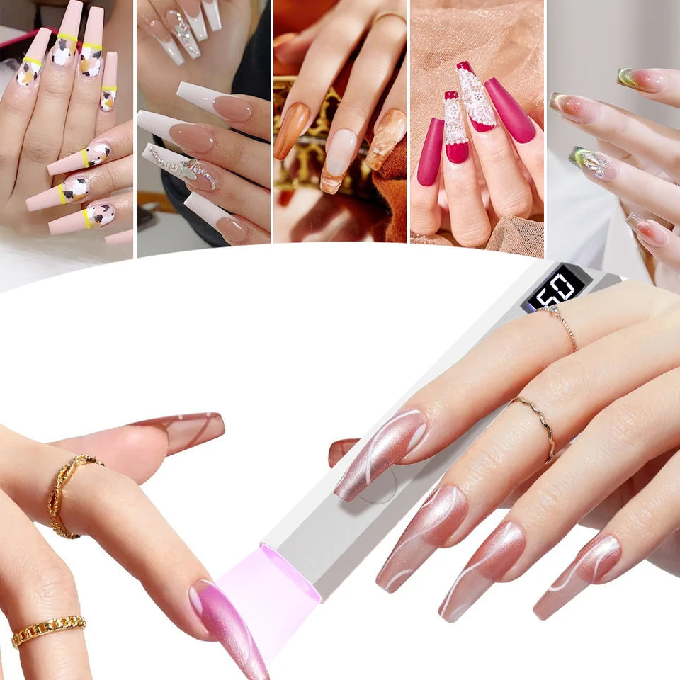 YIKOOLIN lámpara LED UV portátil recargable de mano, 3W, mini secadora de gel, 2 temporizadores, carga USB, herramienta de manicura para hogar 6