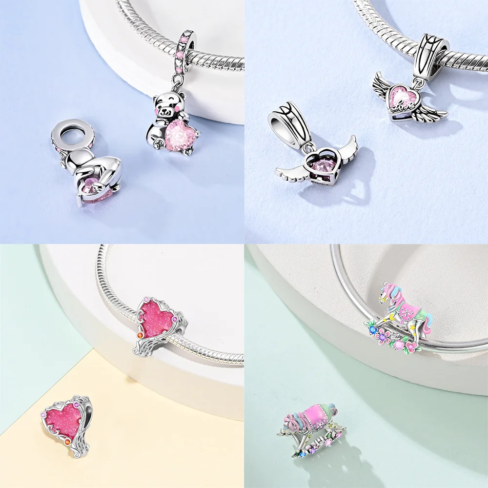 جديد 925 الفضة تألق المكعب السحري الحب سحر الأحمر القلب الخرز DIY للنساء الأصلي سوار غرامة مجوهرات هدية اكسسوارات #5