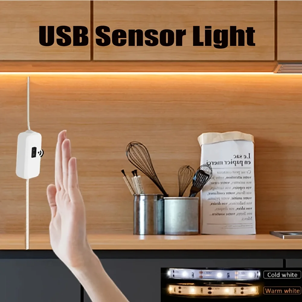 1M/2M/3M/5M DC 5V USB Motion Backlight LED Light Strip Hand Sweep Waving ON OFF Sensor Night Light TV Kitchen Under Cabinet Lamp