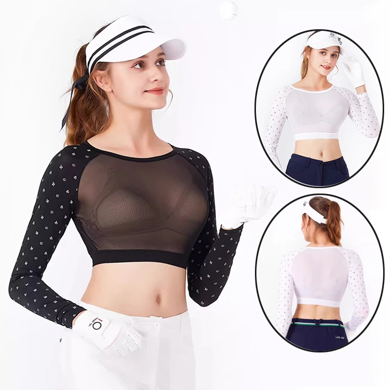 

SG Golf Sunscreen Short Shirt Summer Women's Sports Crop Top Cooling Breathable Bottom Shirt Lady Ice Silk Anti-UV Golf Shawl