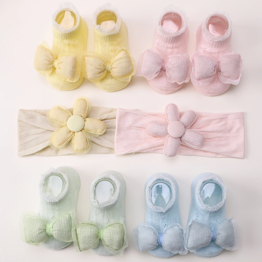 Bows With socks Set Spring Summer Breathable Children Baby Boys Girls By Comfortable Soft Cotton Short Tube Mesh Lace Rib Socks