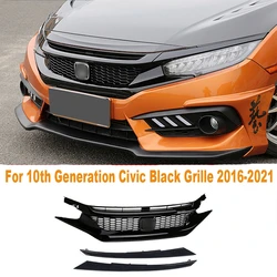 Front Hood Grille Racing Bumper Grill Exterior Accessories For 10th Generation Honda Civic Black Grille 2016-2018 2019-2020 2021