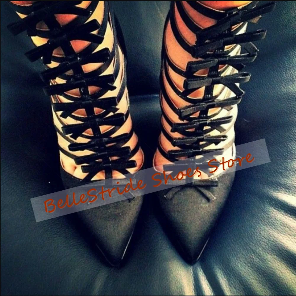 

Black Pointed Toe Bow knot Decor Pumps Hollow Out Women Shoes Stilettos High Heels Party Banquet Dating 2025 Zapatos Para Mujere
