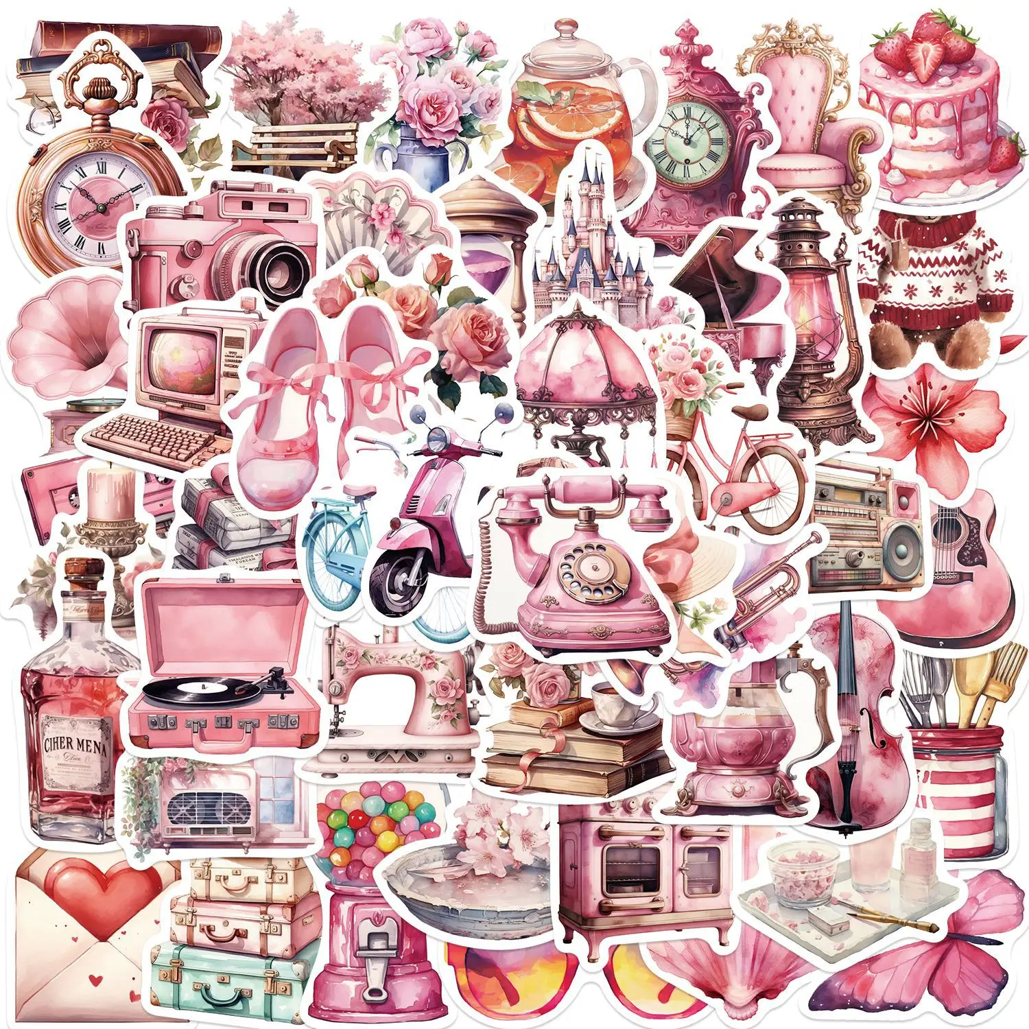 10/30/60Pcs cartoon Pink Holiday Graffiti Sticker For Snowboard Laptop Luggage Car Fridge DIY Styling Vinyl Sticker