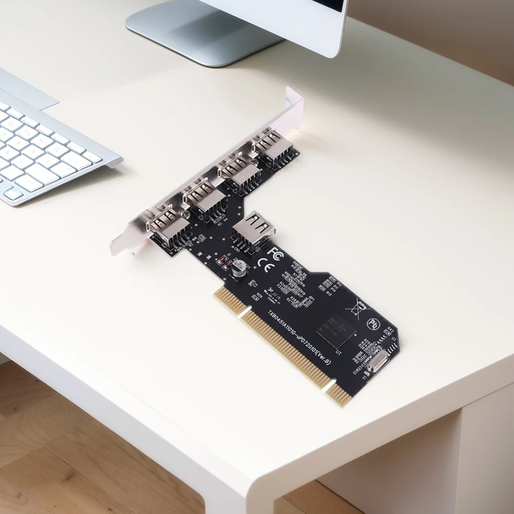 PCI Cartão de Expansão Desktop Converter, 5 Portas, 4 Externa e 1 Interna, USB 2.0, Controlador, Chipset NEC720101
