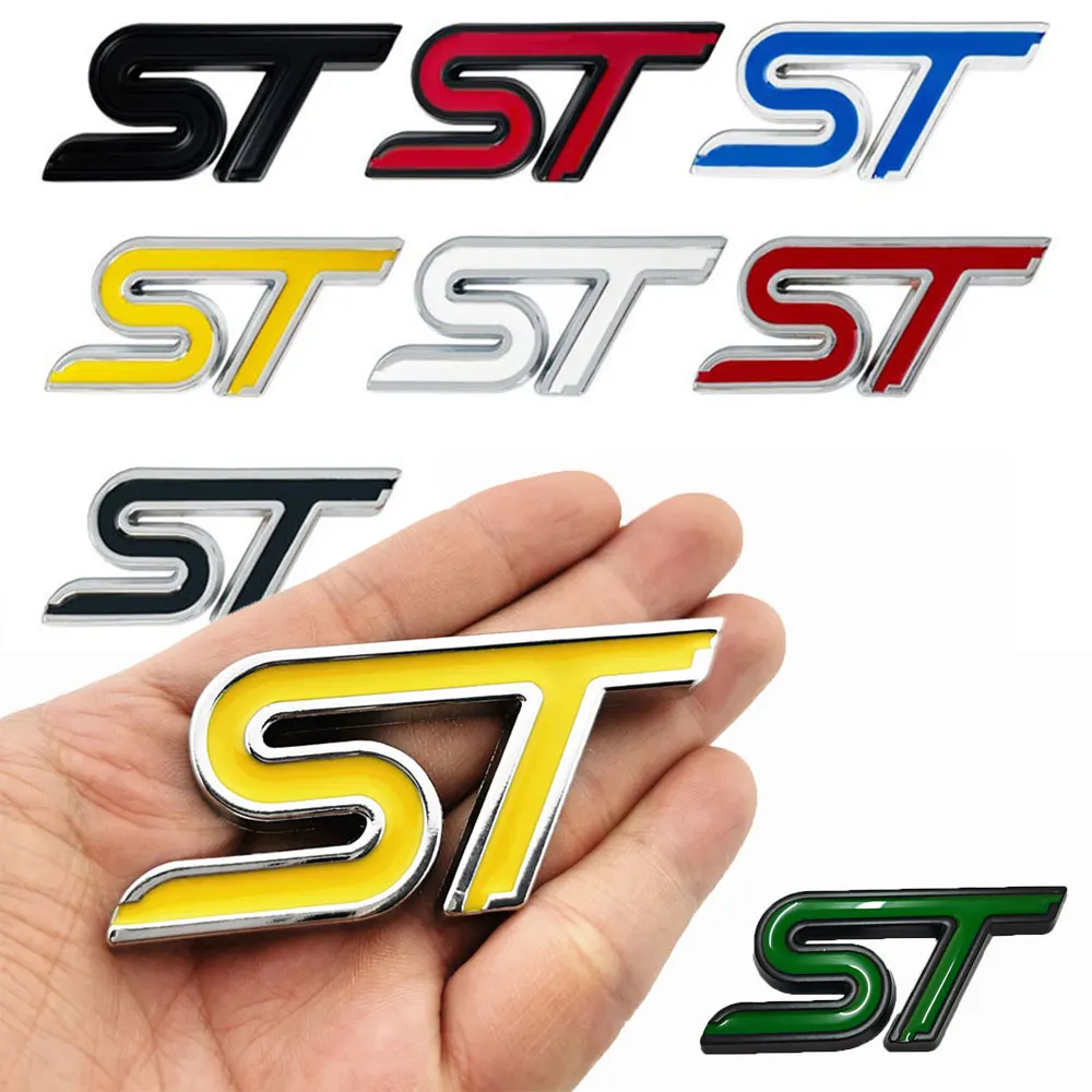 Logotipo de letras coloridas de Metal 3D, emblema ST, etiqueta de letra, insignia para maletero trasero de coche, pegatina para accesorios de línea ST de coche