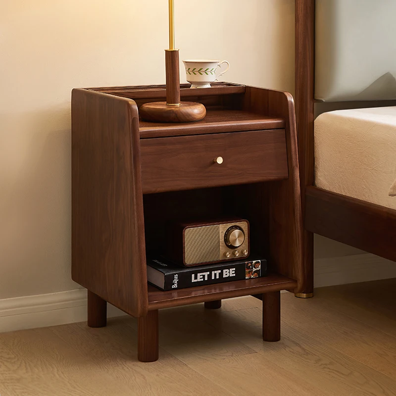 

B5021 Bedroom Furniture Nordic Minimalist Black Walnut Bedside Table with Drawers Nightstands