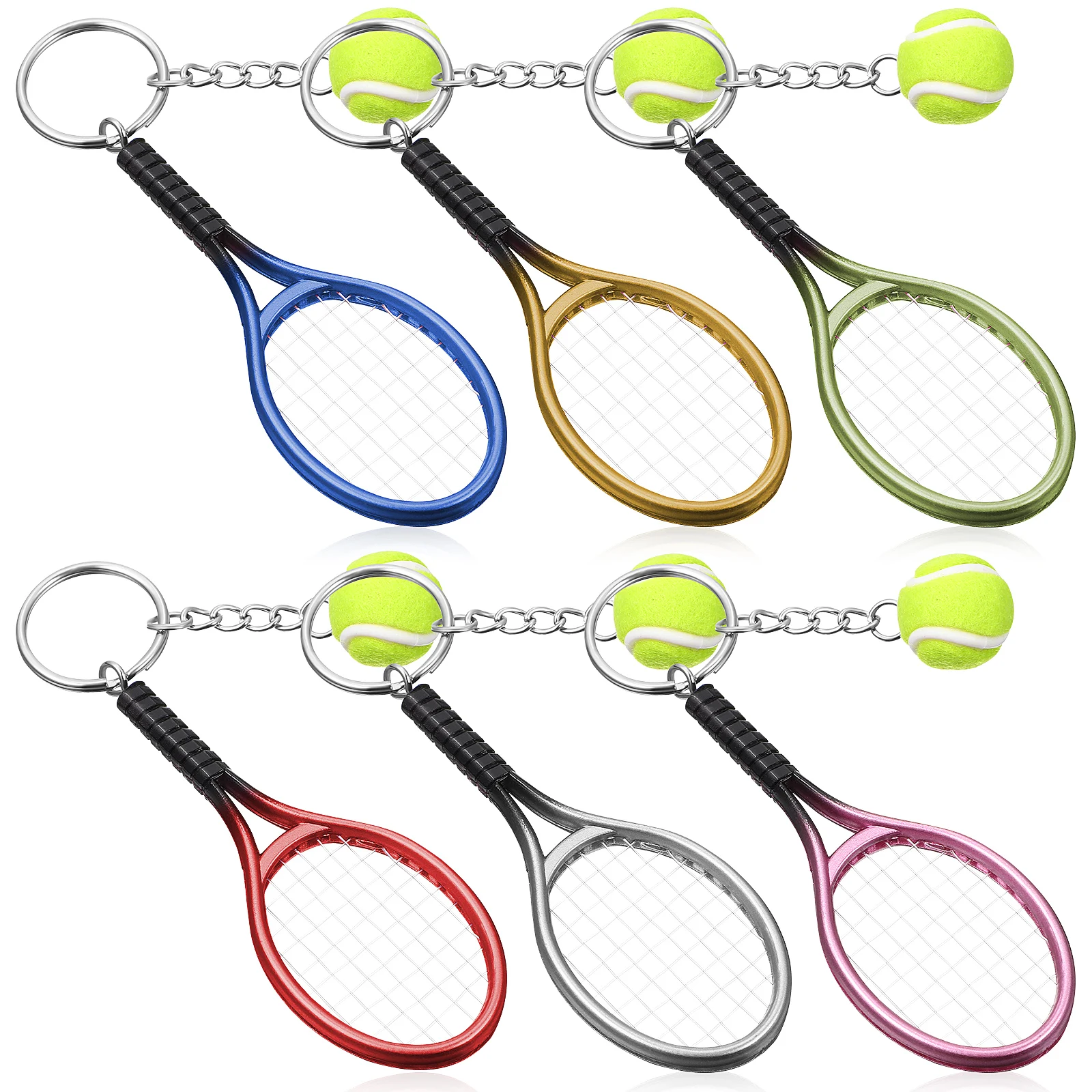 

24 Pcs Tennis Keychain Key Ring 4 Colors Red Blue Green Silver Lightweight Portable Realistic Design Golf Outdoor Tools