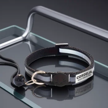 個人化反光貓項圈 安全脫扣貓項圈 附鈴鐺 快速釋放 ID 銘牌項鍊 免費刻字 10 best sales 可脫卸貓項圈 - №4