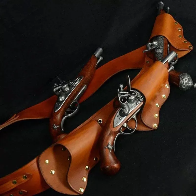 Steampunk Pirate Flintlock Pistol Holster Leather Shoulder Belt 3 Gun Bag Renaissance Captain Cosplay Costume Accessory Baldric