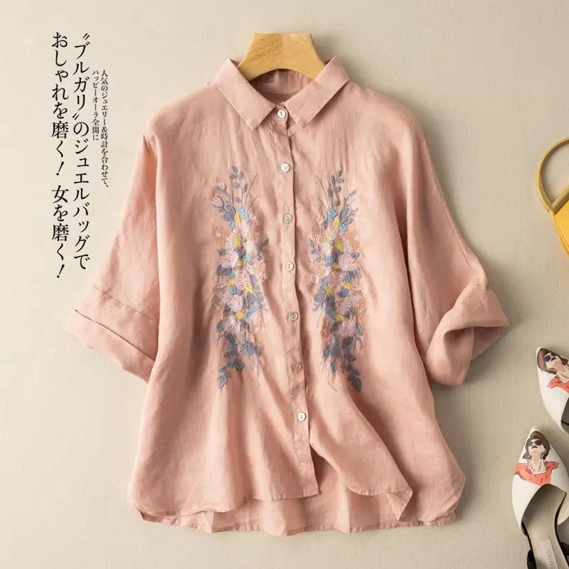 ชาติพันธุ์วินเทจปักผ้าฝ้ายลินินเสื้อผู้หญิงเสื้อหลวมฤดูร้อนมาใหม่