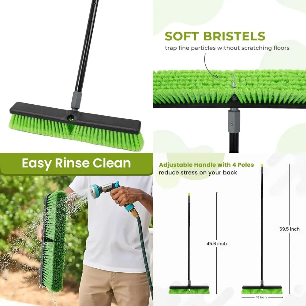 

18 Heavy-Duty Soft Bristled Push Broom with 59 Handle for Indoor and Garage Cleaning